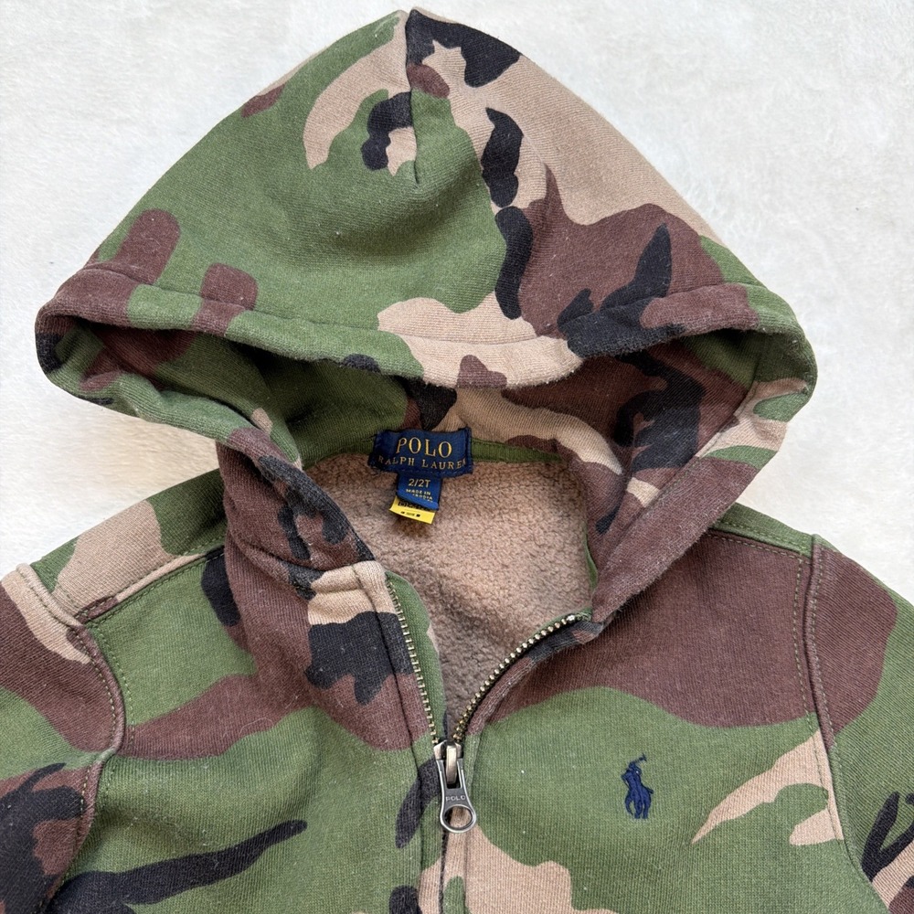 Polo Ralph Lauren Camo Zip Hoodie Boys 2T Military‎ Fleece Jacket Pony Logo